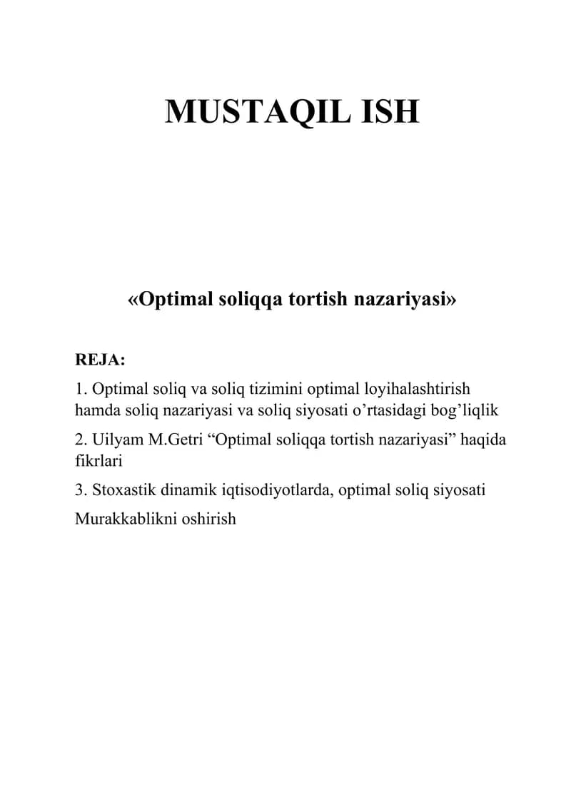 Optimal soliqqa tortish nazariyasi