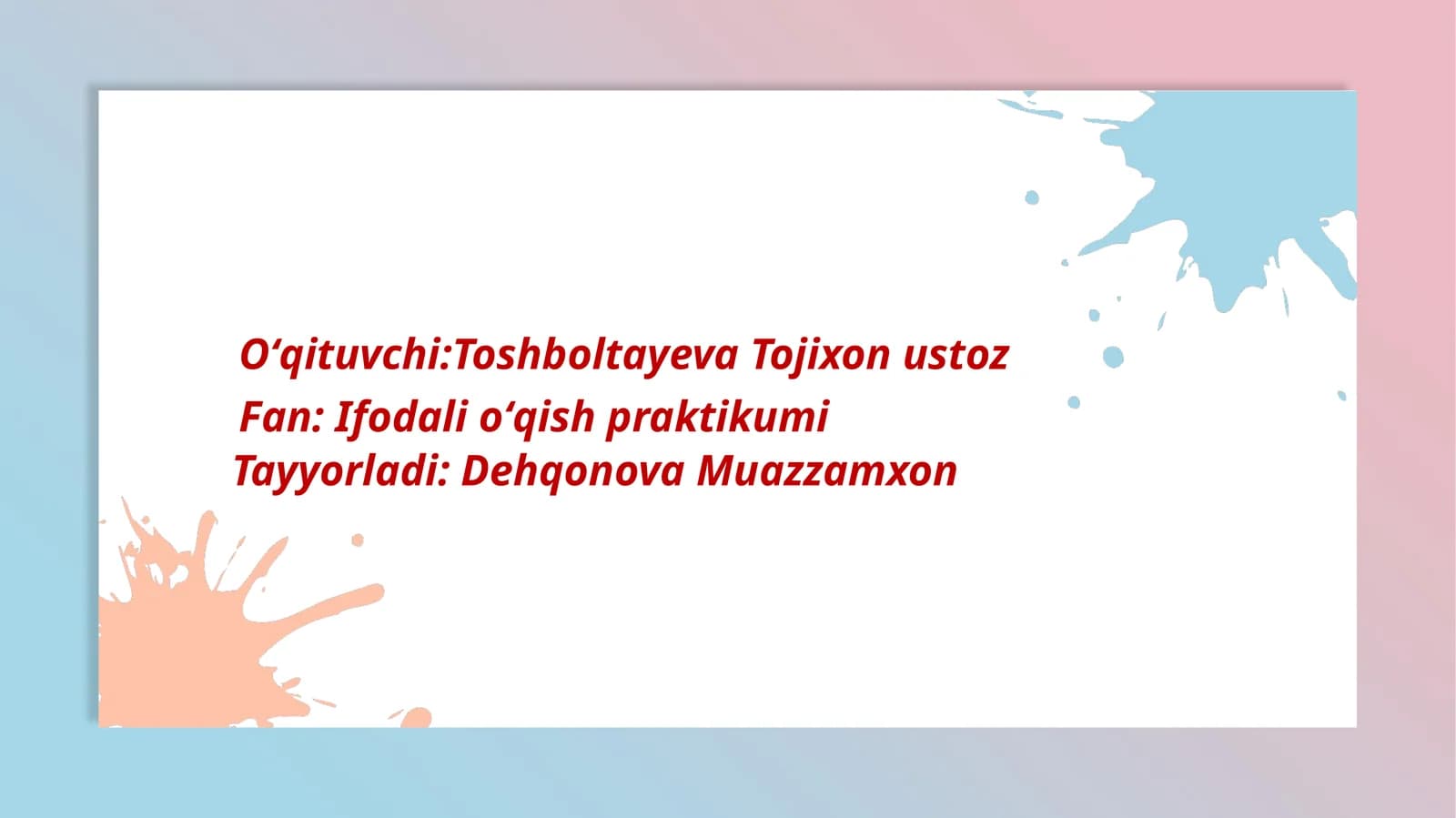 Lirik turdagi asarlarni ifodali oʻqish va barmoq vazni
