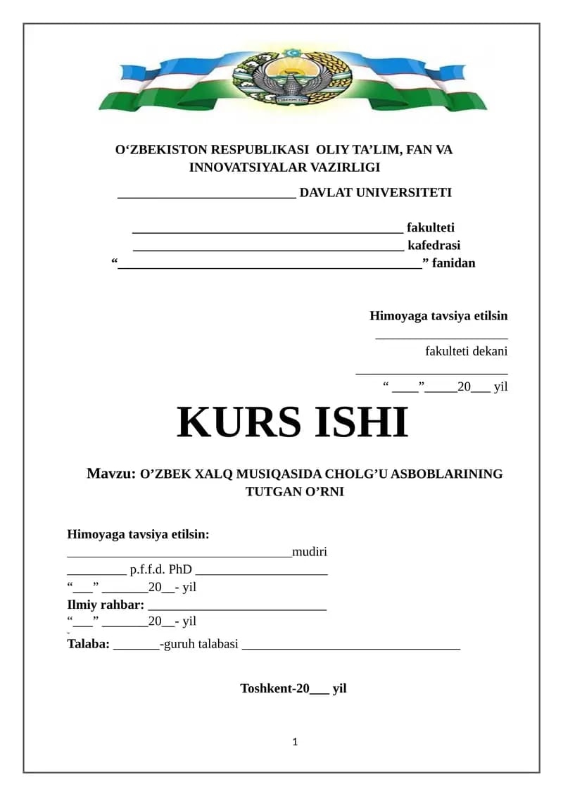 O’ZBEK XALQ MUSIQASIDA CHOLG’U ASBOBLARINING TUTGAN O’RNI