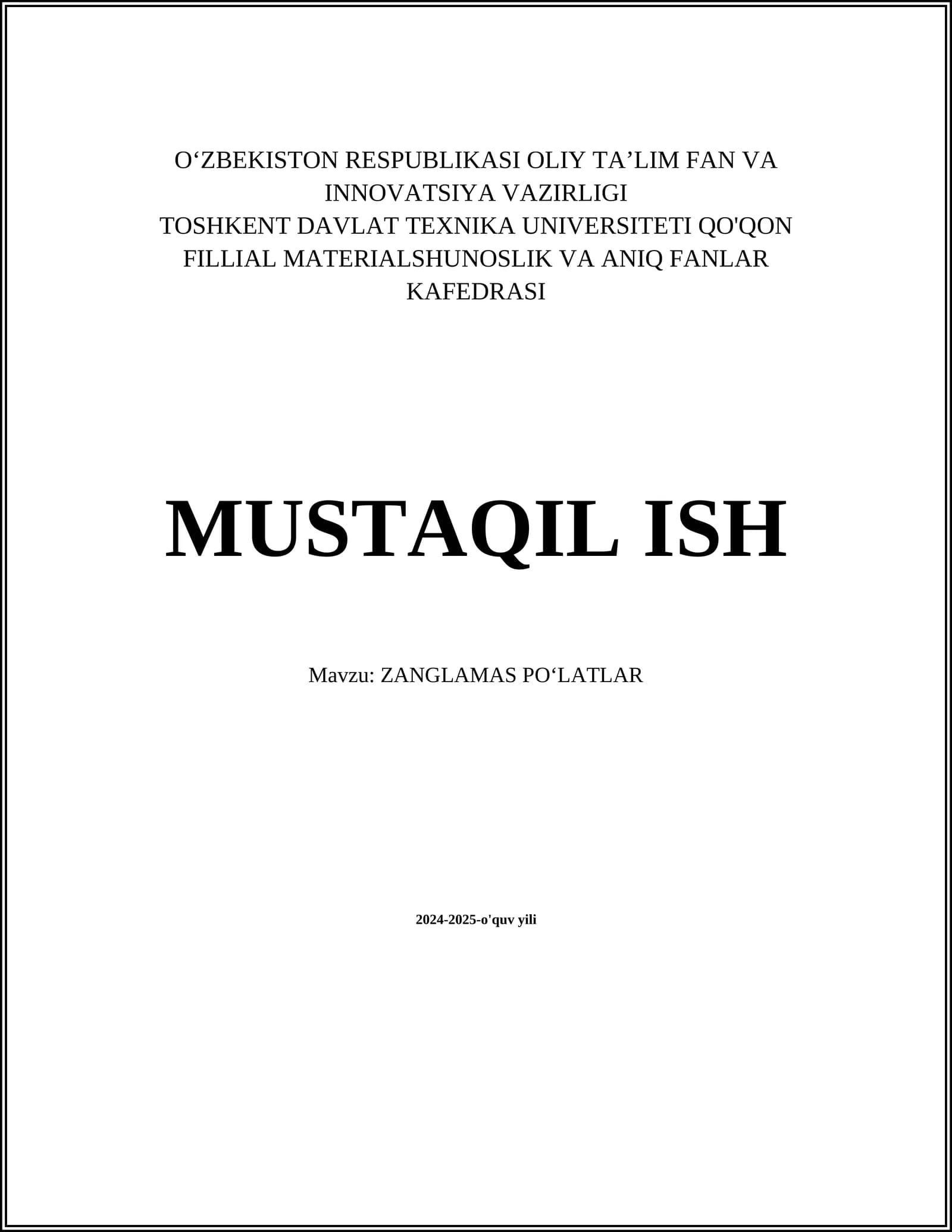 ZANGLAMAS PO‘LATLAR
