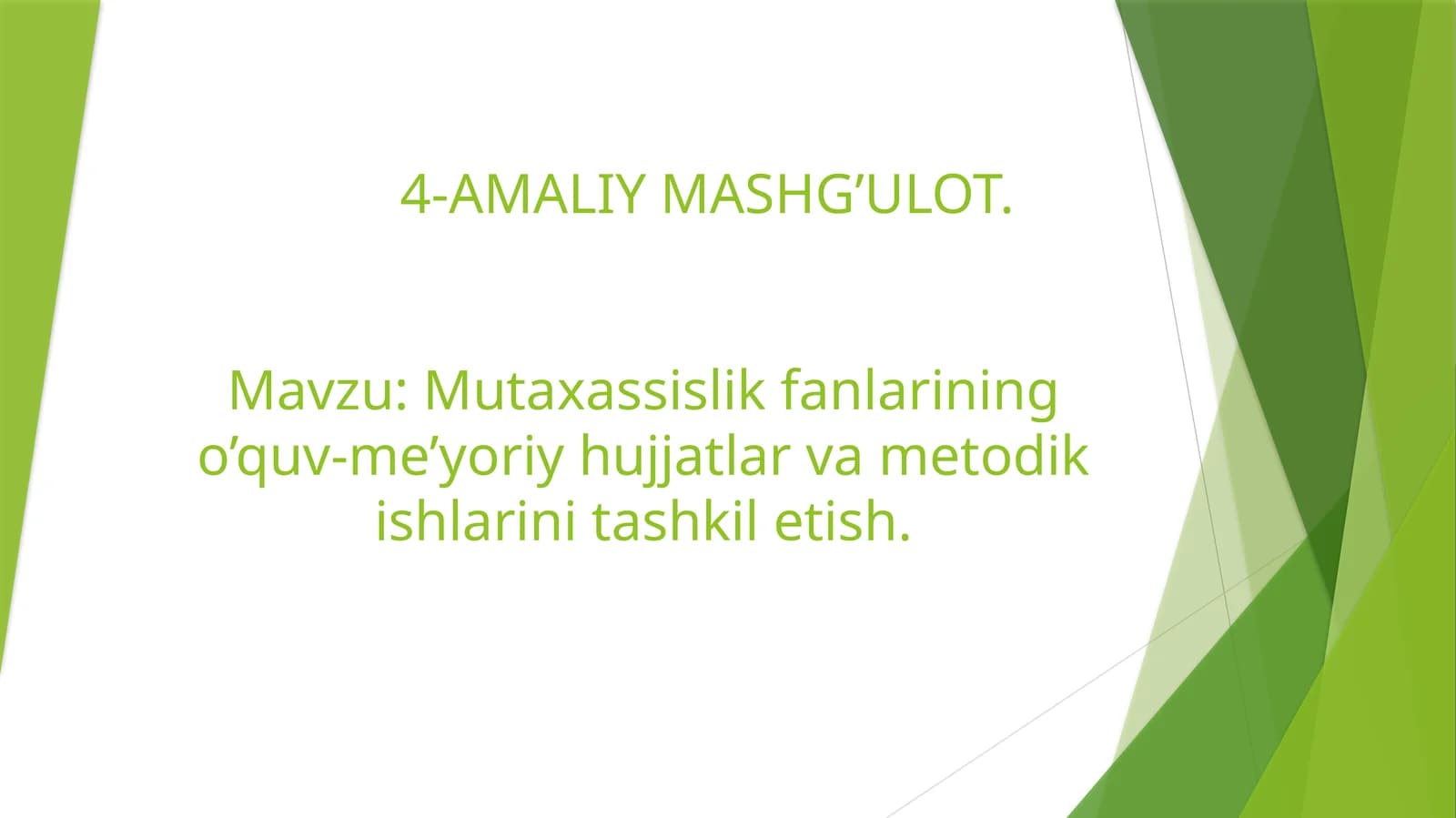 Mutaxassislik fanlari o’quv-me’yoriy hujjatlari va metodik ishlar