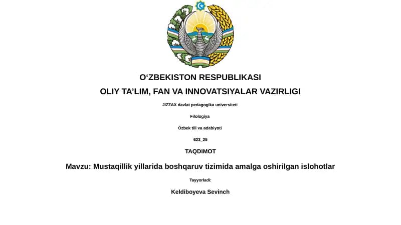 Mustaqillik yillarida boshqaruv tizimida amalga oshirilgan islohotlar