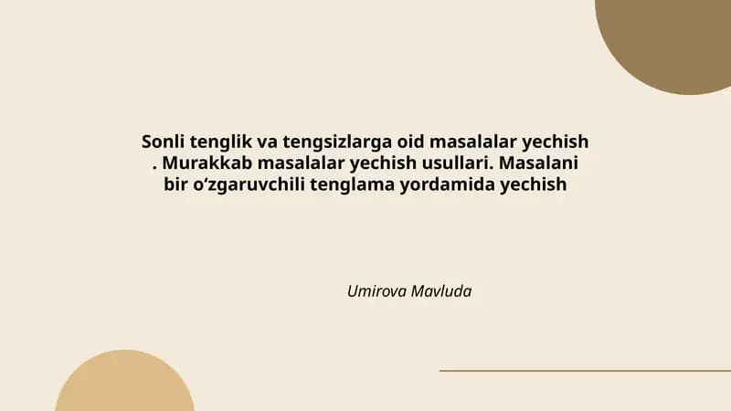 Sonli tenglik va tengsizlarga oid masalalar yechish
