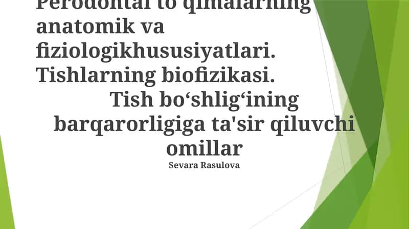 Tish Biofizikasi va Tish Chuqurchasi Barqarorligi