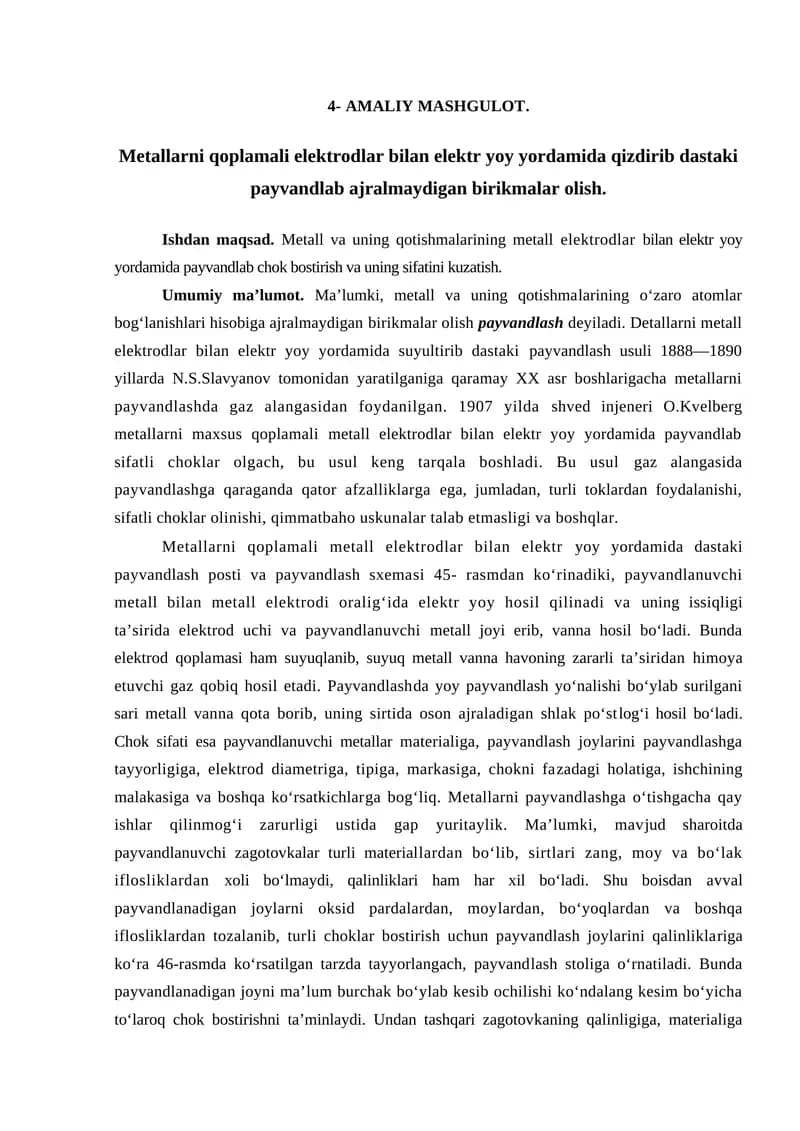 Metallarni qoplamali metall elektrodlar