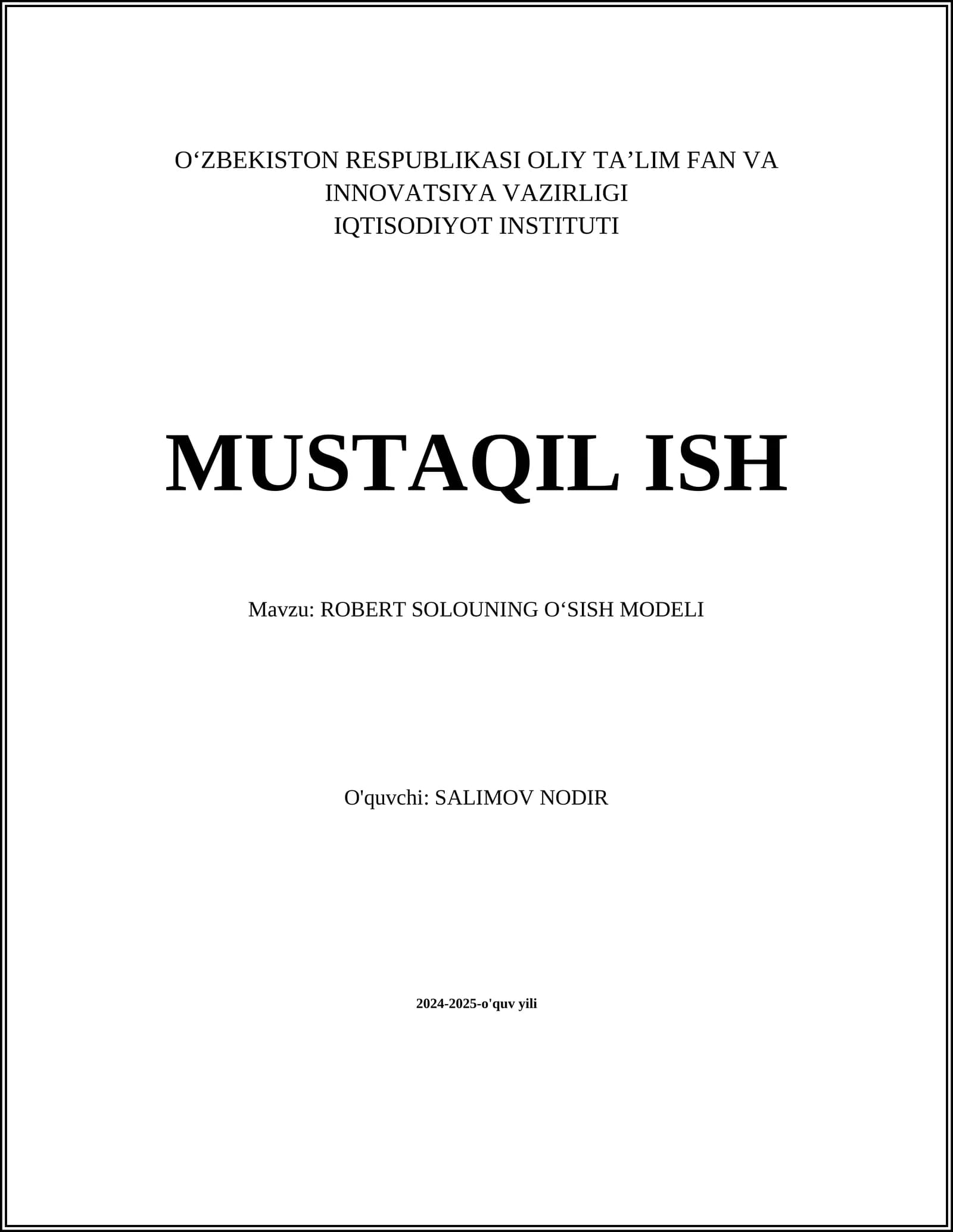 ROBERT SOLOUNING OʻSISH MODELI