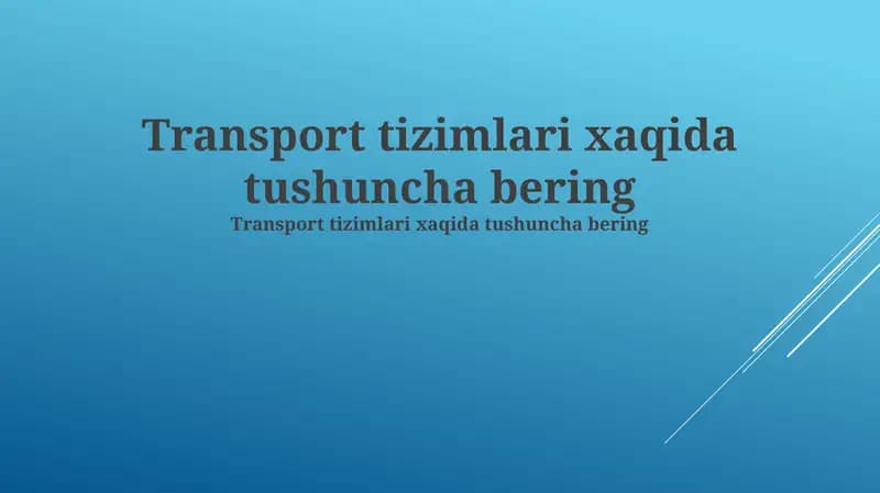 Transport tizimlarining turlari