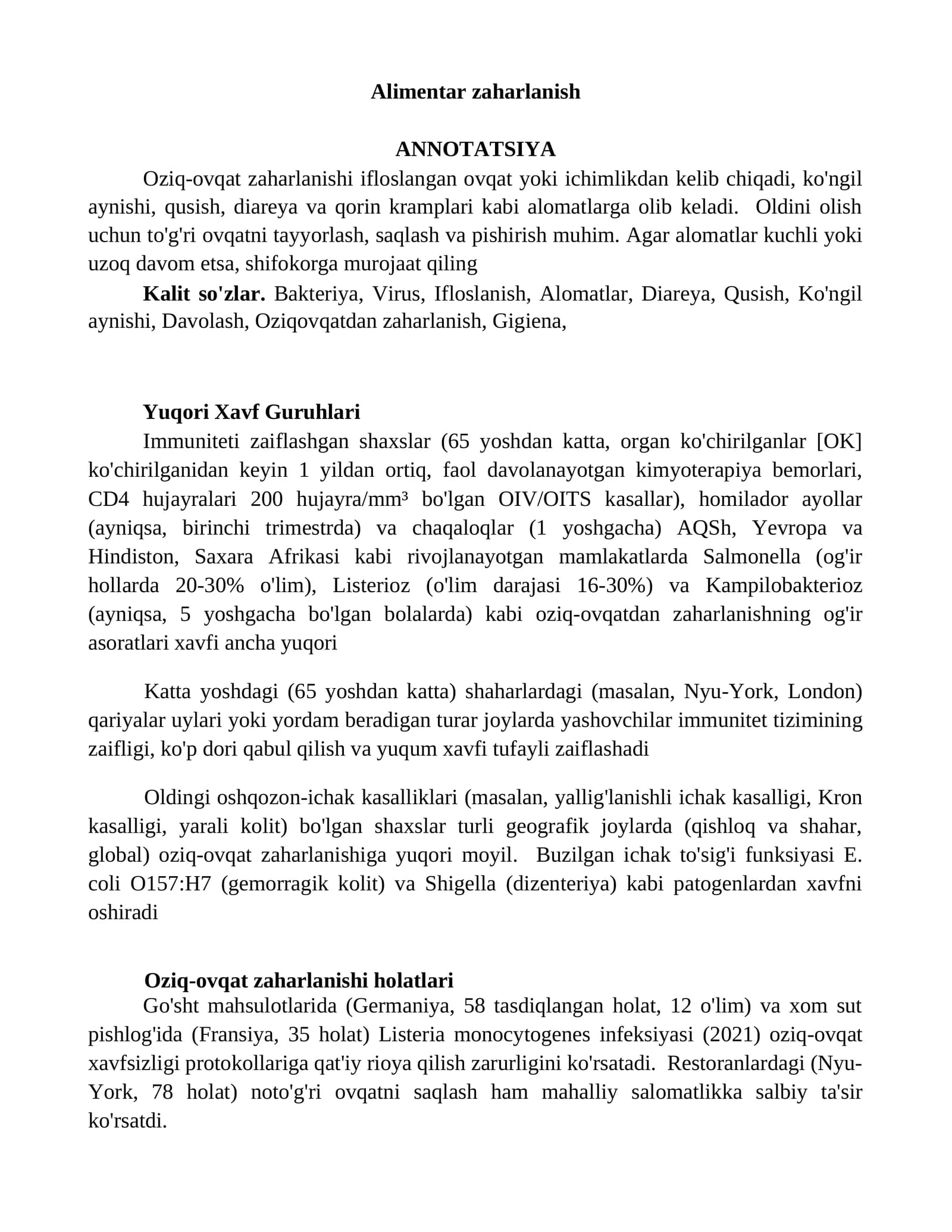 Alimentar zaharlanish