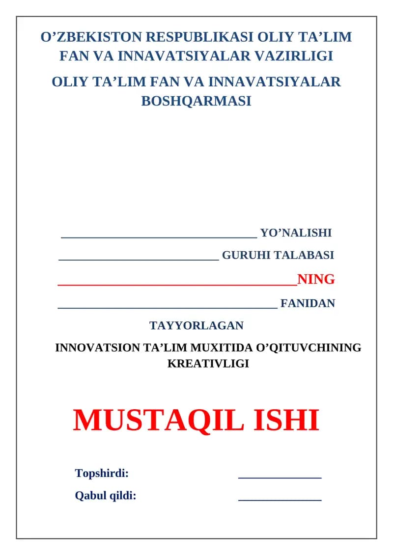 Innovatsion ta’lim muhitida o’qituvchining kreativligi