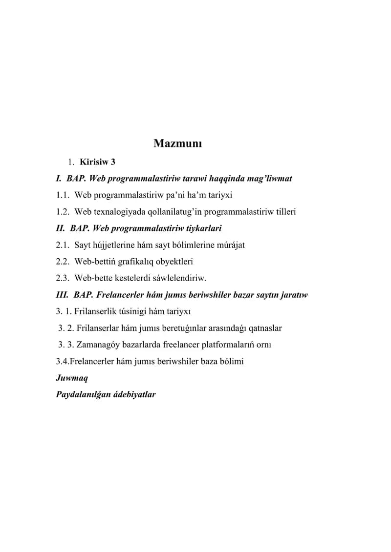 Frilanserler ham jumis beriwshiler kurs ishi