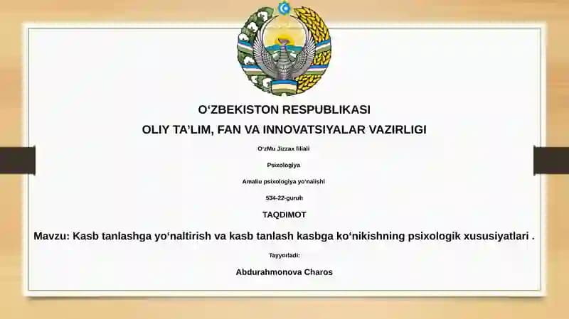 Kasb tanlashga yo‘naltirish va kasb tanlash kasbga ko‘nikishning psixologik xususiyatlari