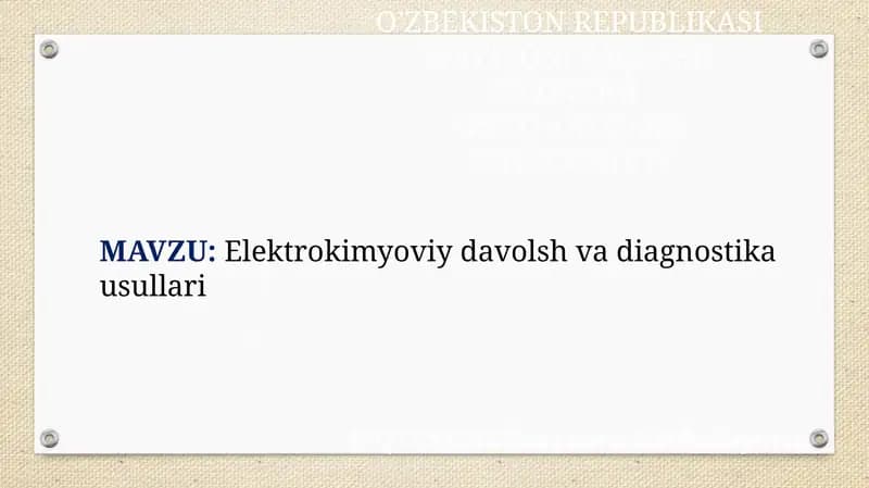 Elektrokimyoviy davolsh va diagnostika usullari