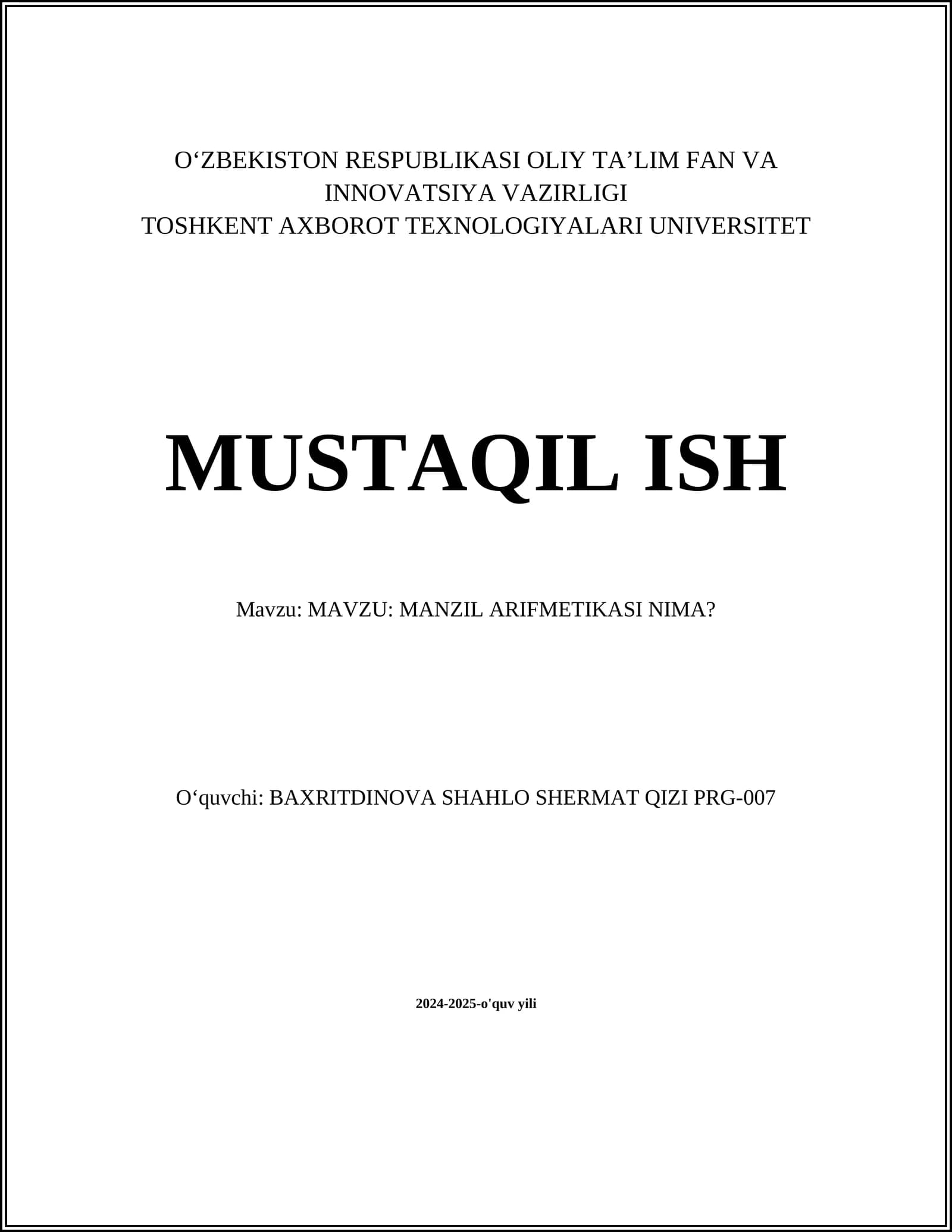 MANZIL ARIFMETIKASI NIMA?