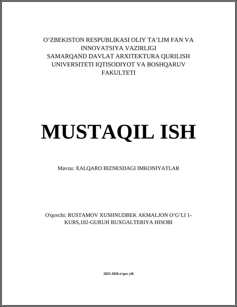 XALQARO BIZNESDAGI IMKONIYATLAR