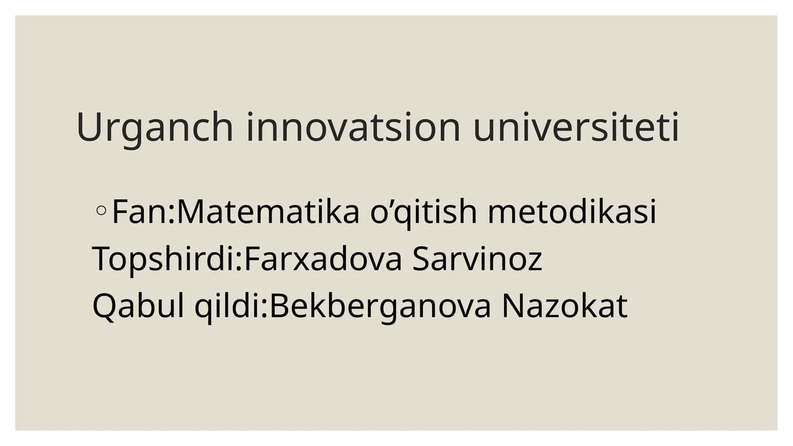 Matematika o’qitish metodikasi