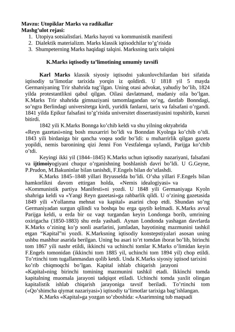 Utopiklar Marks va radikallar