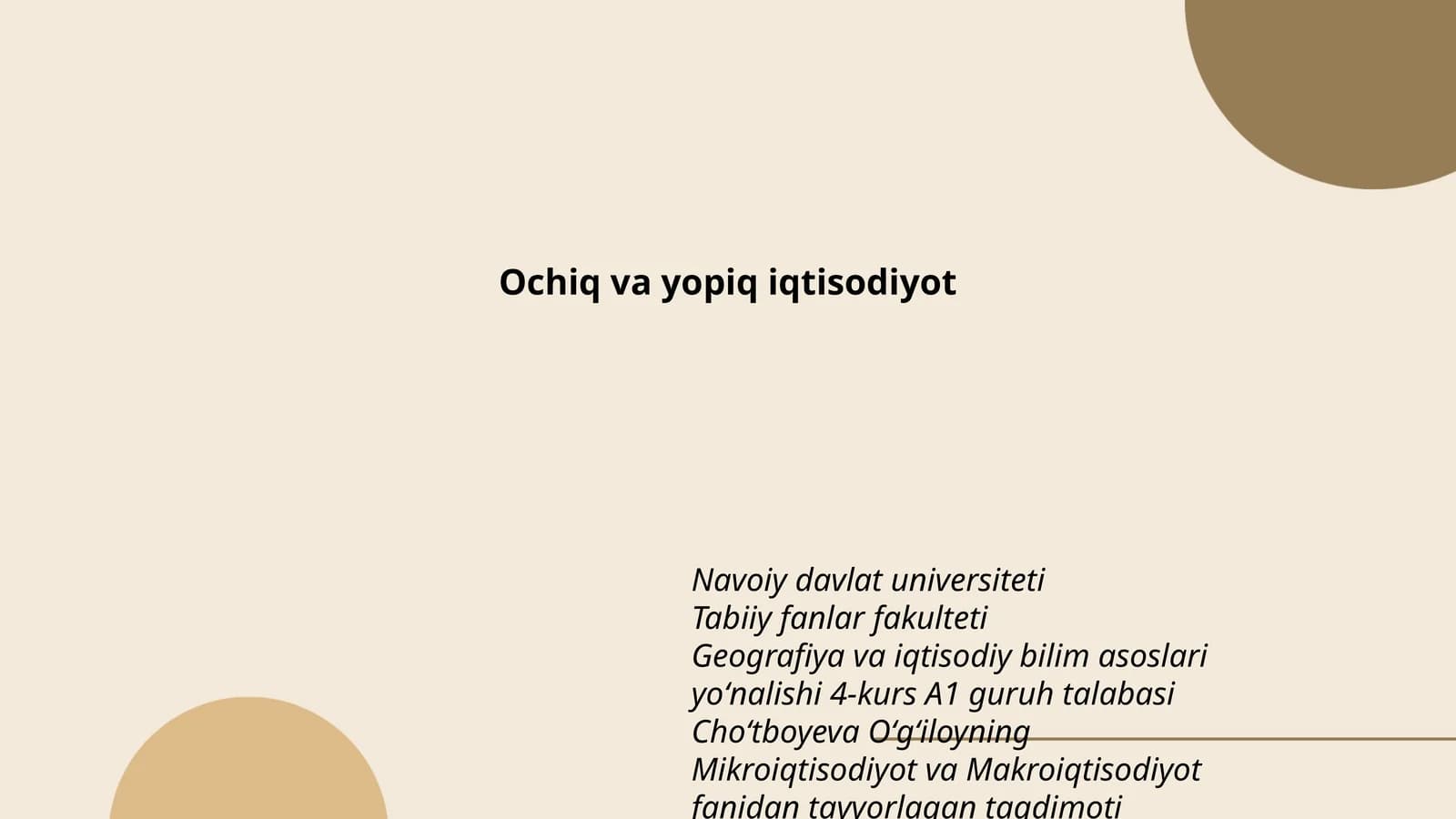 Mikroiqtisodiyot va Makroiqtisodiyot taqdimoti