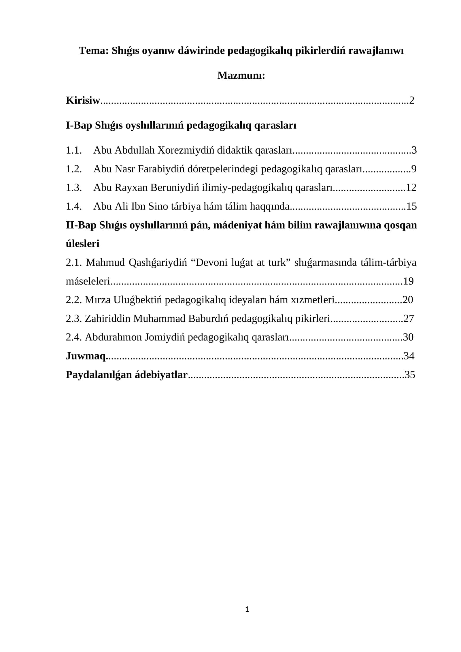 Shıǵıs oyanıw dáwirinde pedagogikalıq pikirlerdiń rawajlanıwı