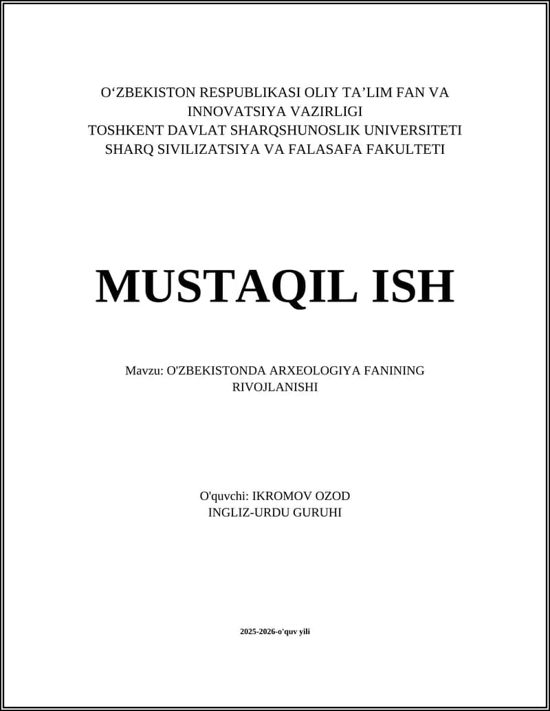 O'ZBEKISTONDA ARXEOLOGIYA FANINING RIVOJLANISHI