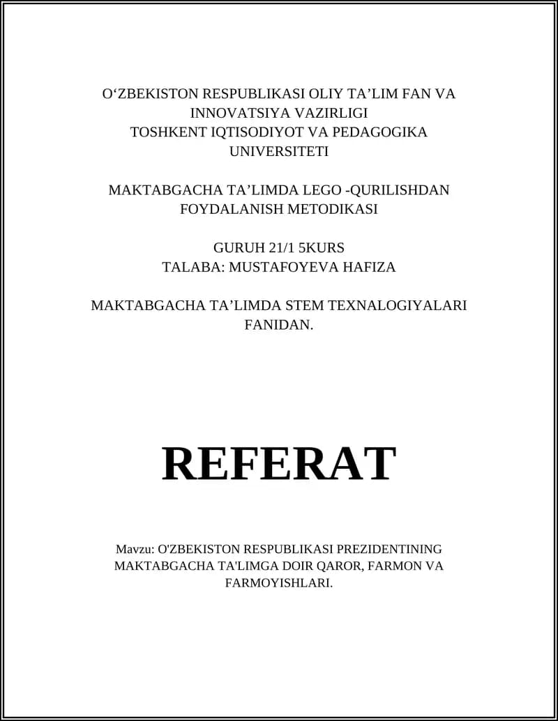 O‘zbekiston Prezidentining MAKTABGACHA TA'LIMGA DOIR MAKTABQACHON VA HAMSHIRASI