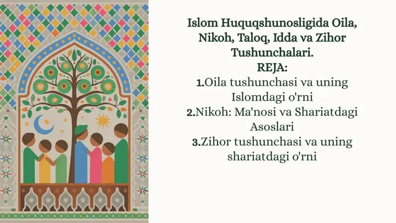 Islom Huquqshunosligida Oila, Nikoh, Taloq, Idda va Zihor Tushunchalari