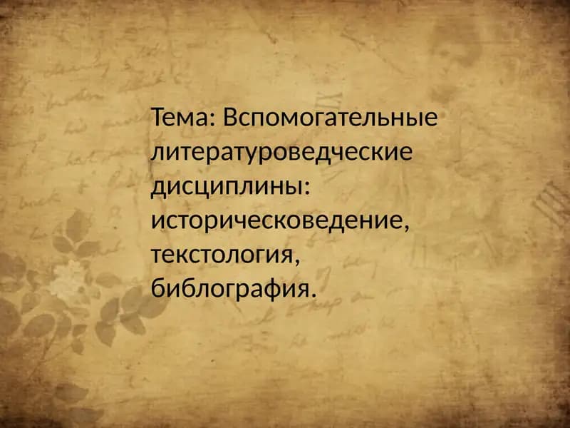 Вспомогательные литературоведческие дисциплины: историческоведение, текстология, библиография