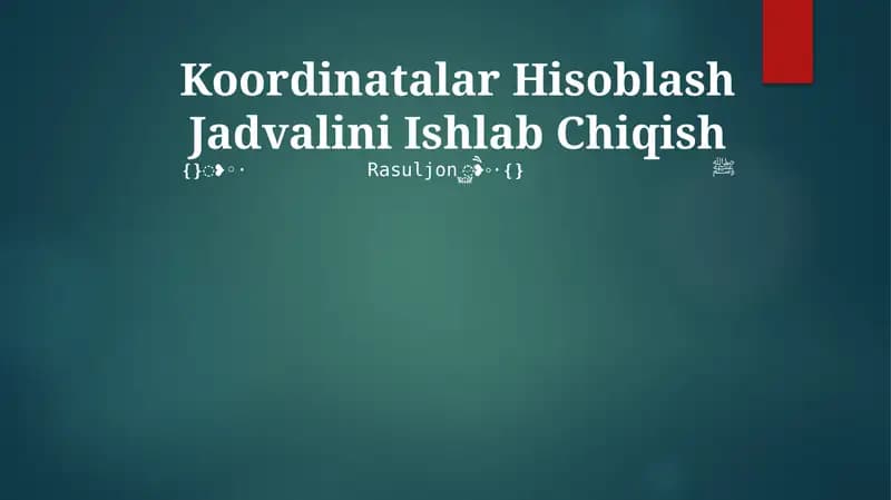 Koordinatalar Hisoblash Jadvali