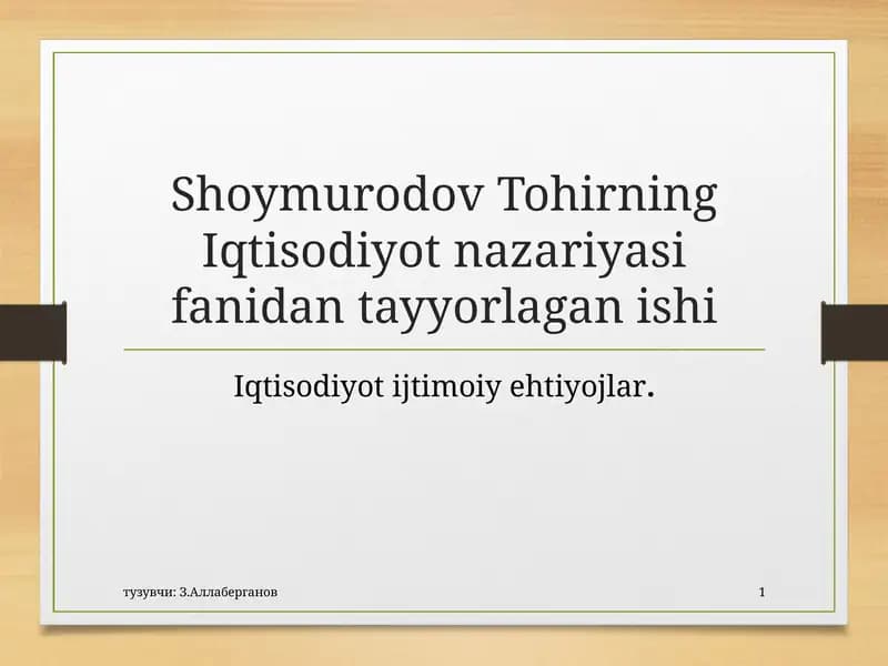 Iqtisodiyotnazariyasifanidantayyorlaganishi