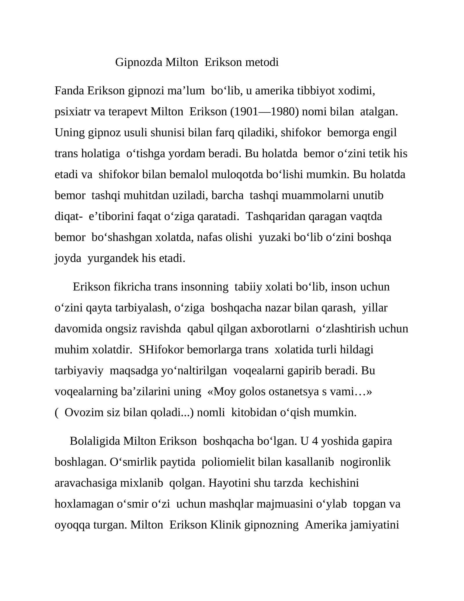Gipnozda Milton Erikson metodi