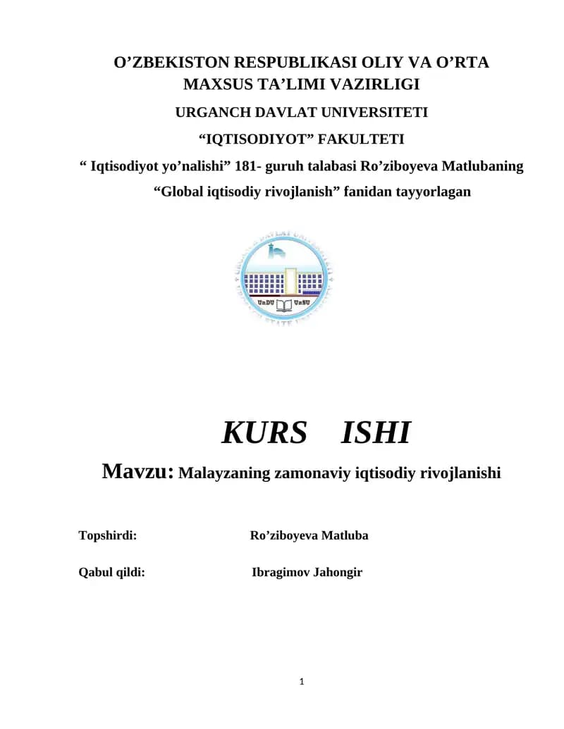 Malayzaning zamonaviy iqtisodiy rivojlanishi