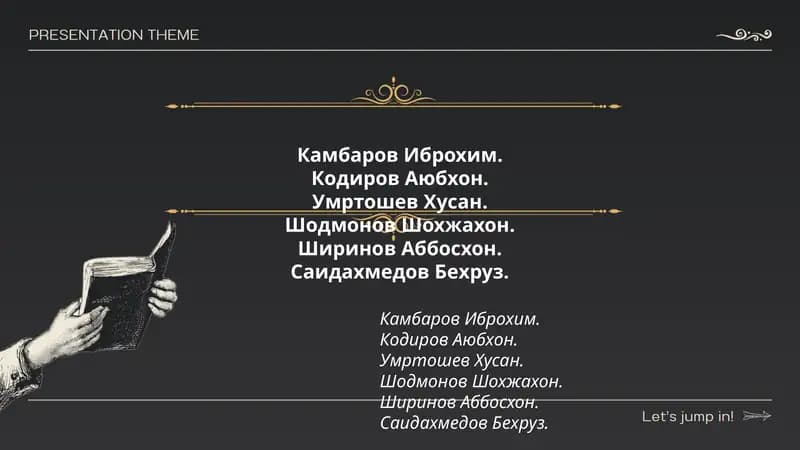 Kambаrov Ibrohim, Kodirov Ayubxon, Umrtoshev Husan, Shodmonov Shohjahon, Shirinov Abboshon, Saidahmedov Bexruz