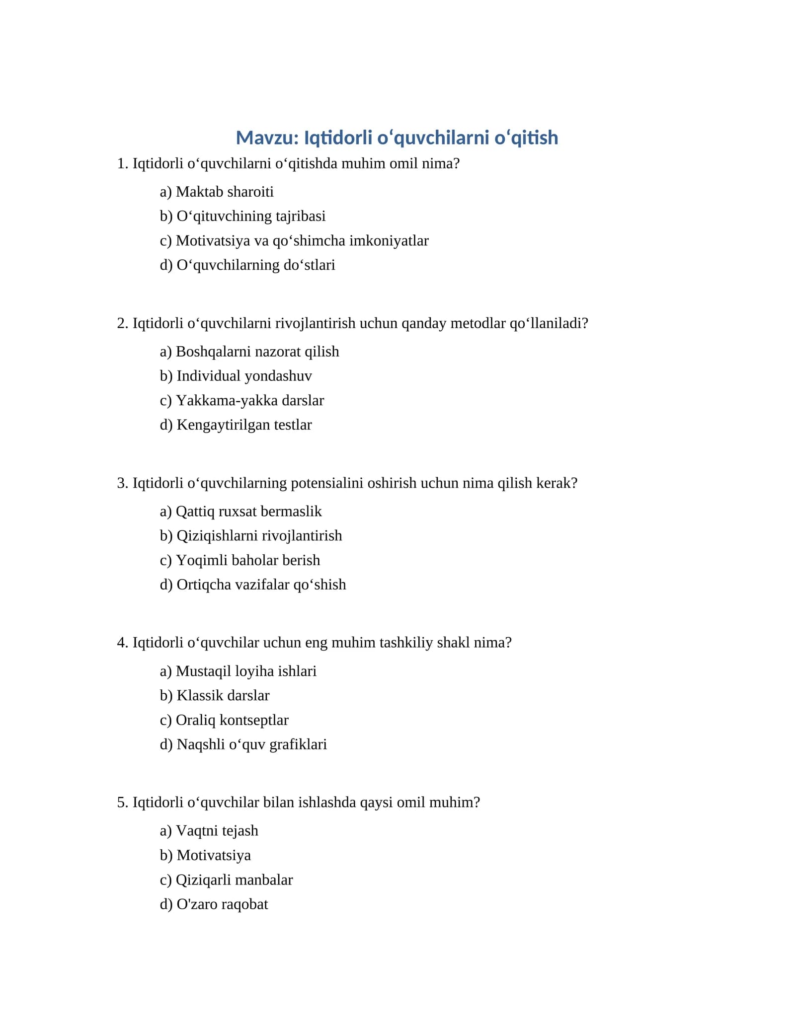 Iqtidorli oʻquvchilarni oʻqitish