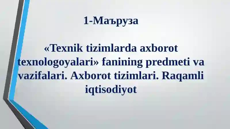 Texnik tizimlarda axborot texnologiyalari