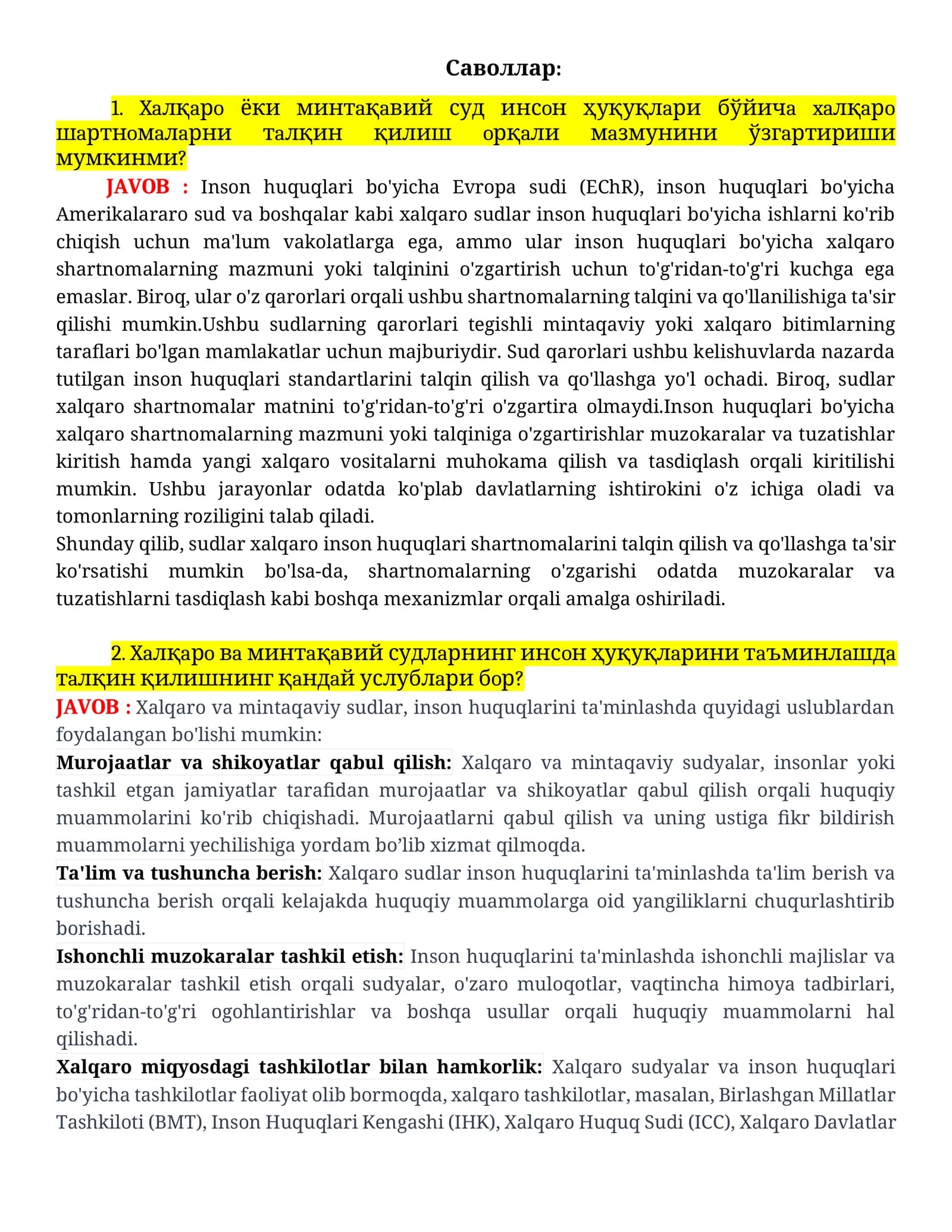 Inson huquqlari bo'yicha xalqaro shartnomalar