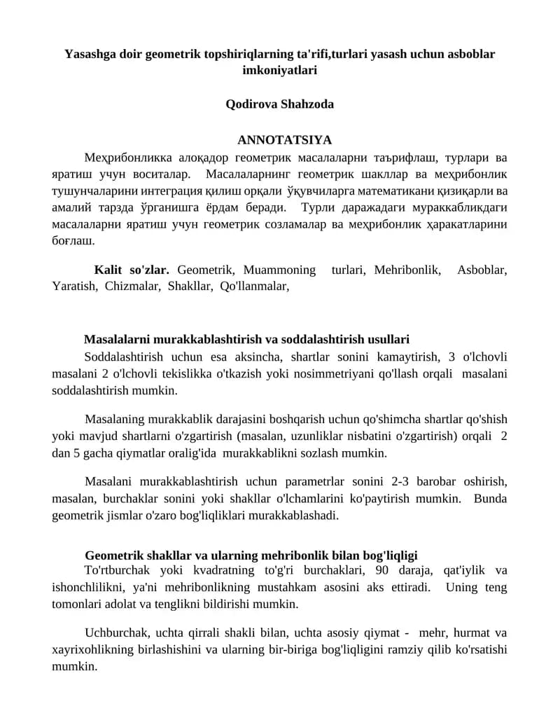 Yasashga doir geometrik topshiriqlar