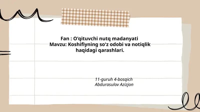 Koshifiyning so'z odobi va notiqlik haqidagi qarashlari