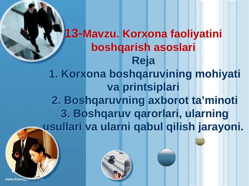 Korxona faoliyatini boshqarish asoslari