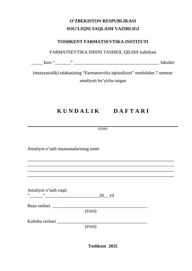 "Farmatsevtika iqtisodiyoti" kursi
