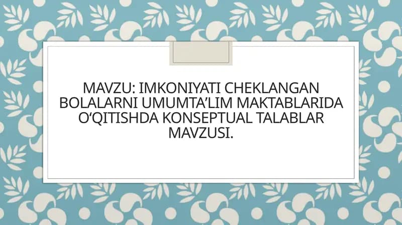 Imkoniyat cheklangan bolalar uchun umumiy ta'lim maktablari darslaridagi konseptual talablar