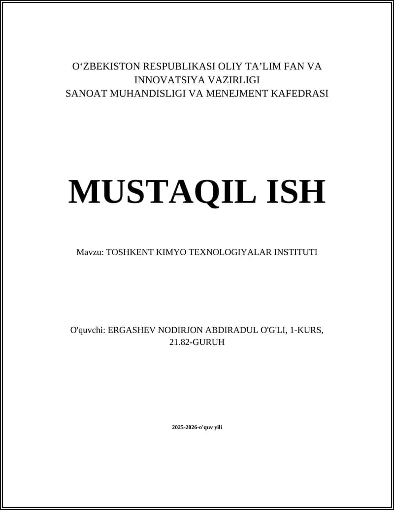 Toshkent Kimyo Texnologiyalar Instituti