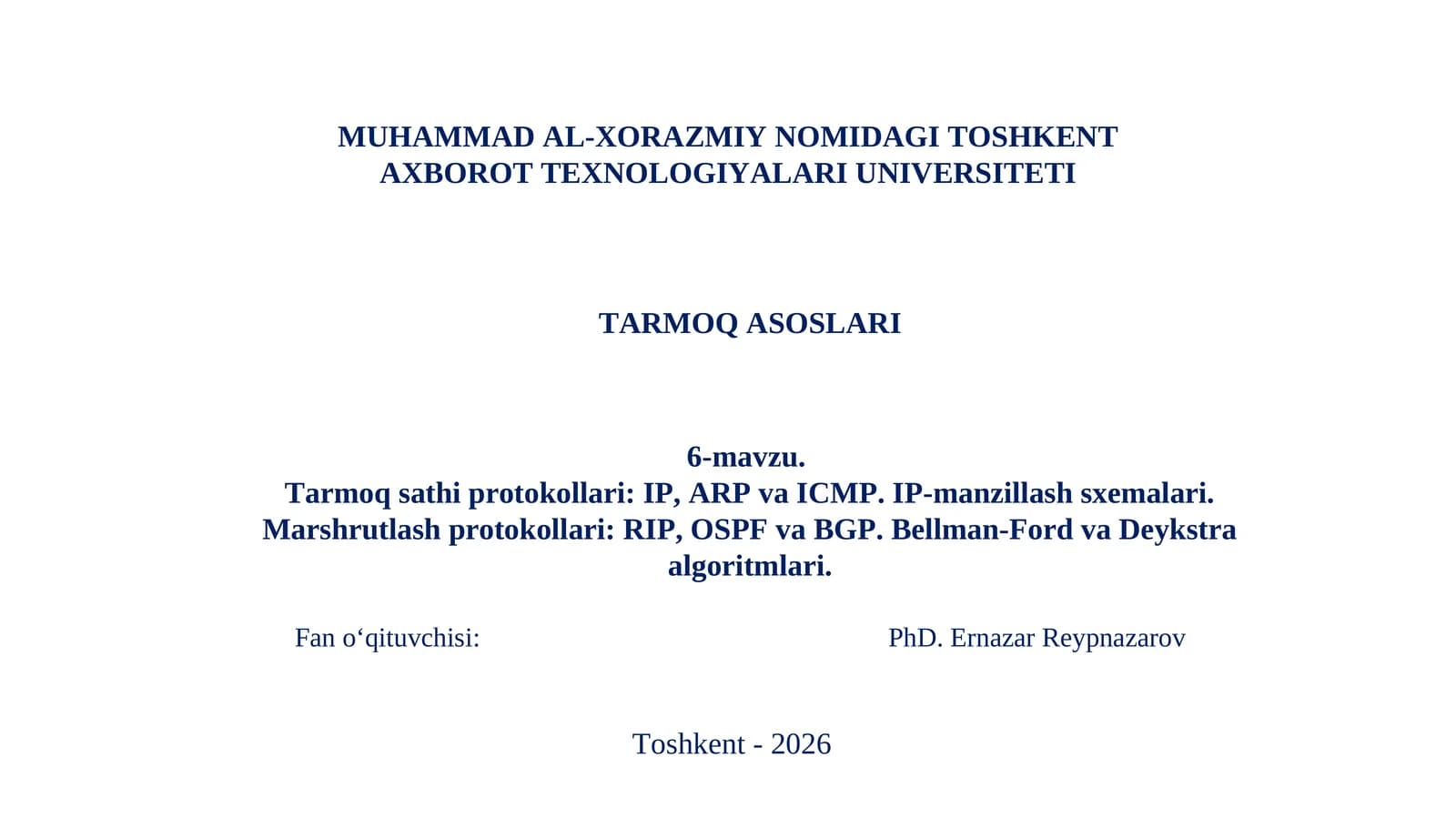 Tarmoq sathi protokollari: IP, ARP va ICMP