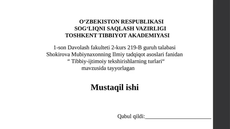 Tibbiy-ijtimoiy tekshirishlarning turlari