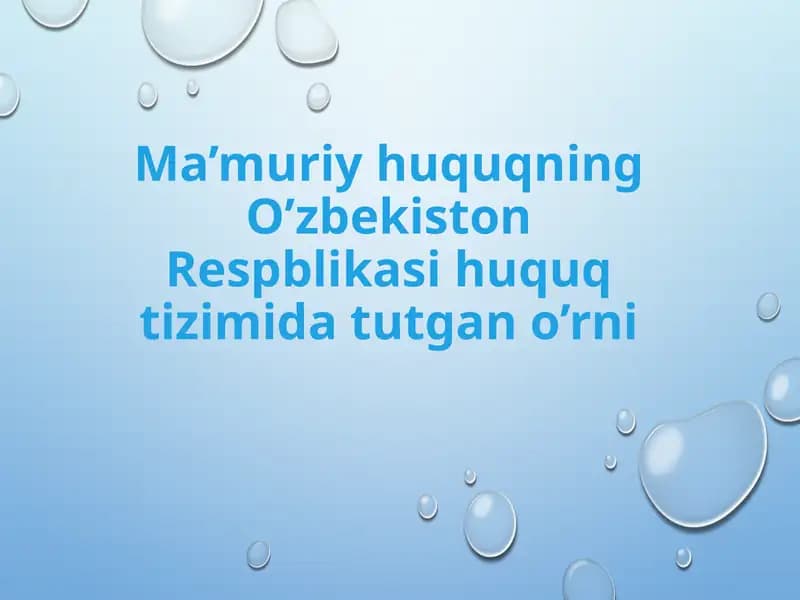 Ma’muriy huquqning O’zbekiston Respublikasi huquq tizimi