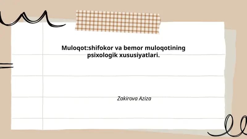 Shifokor va bemor muloqotining psixologik xususiyatlari