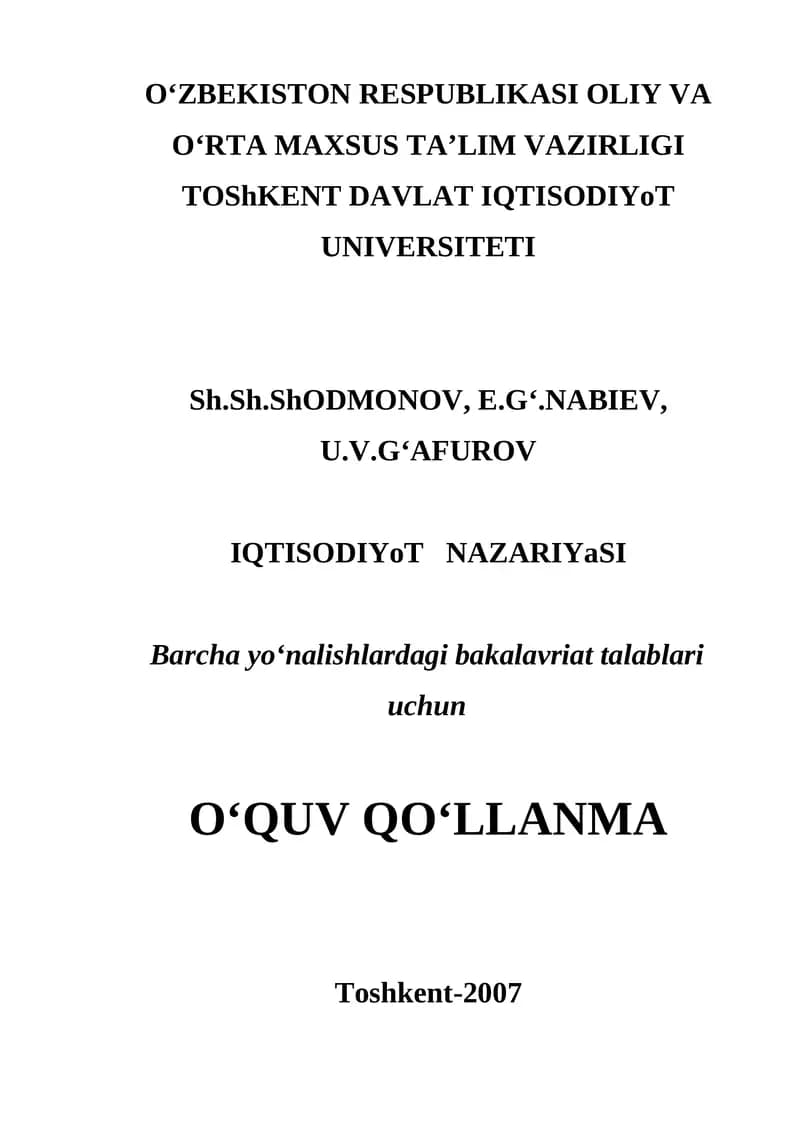 IQTISODIYoT NAZARIYaSI