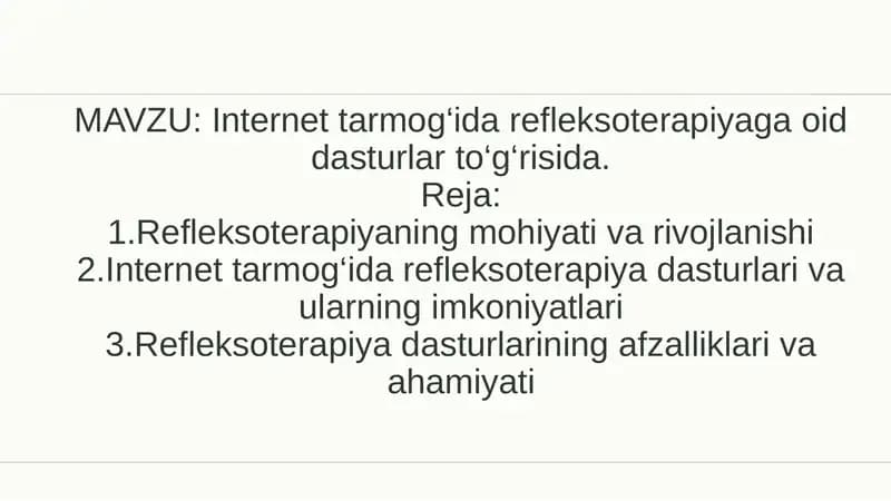 Internet tarmog‘ida refleksoterapiyaga oid dasturlar to‘g‘risida