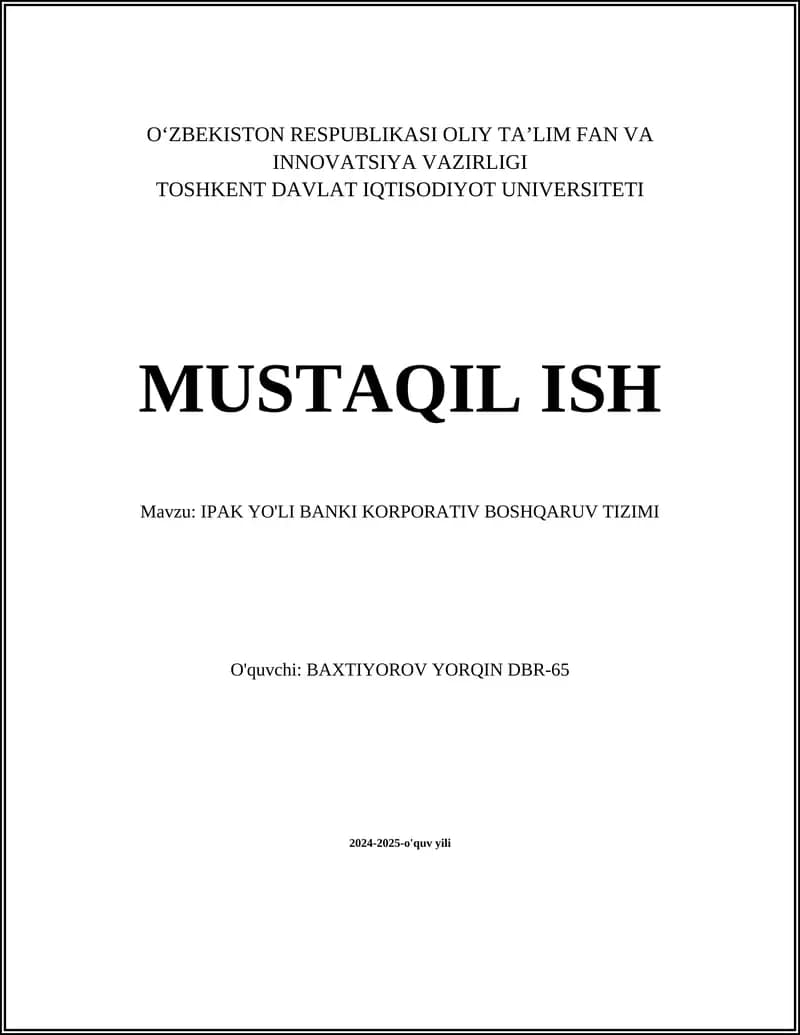 IPAK YO'LI BANKI KORPORATIV BOSHQARUV TIZIMI