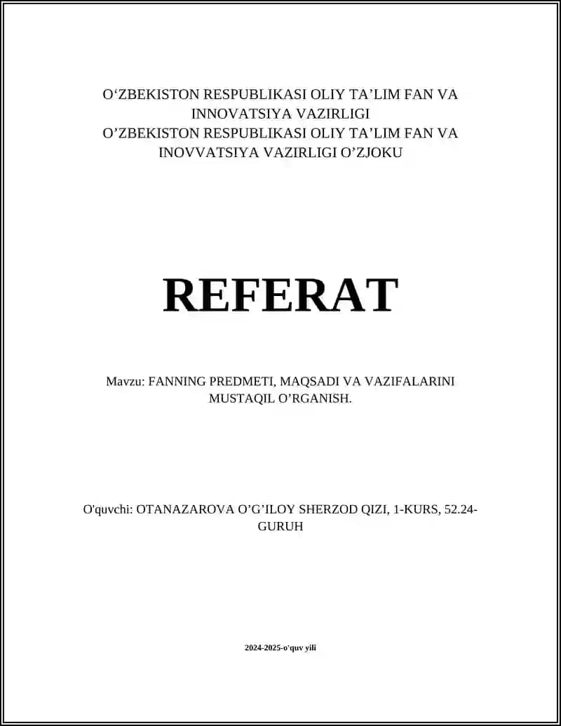 Fanning Predmeti va Maqsadi