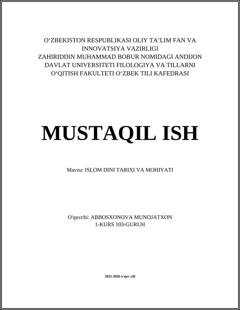 ISLOM DINI TARIXI VA MOHIYATI