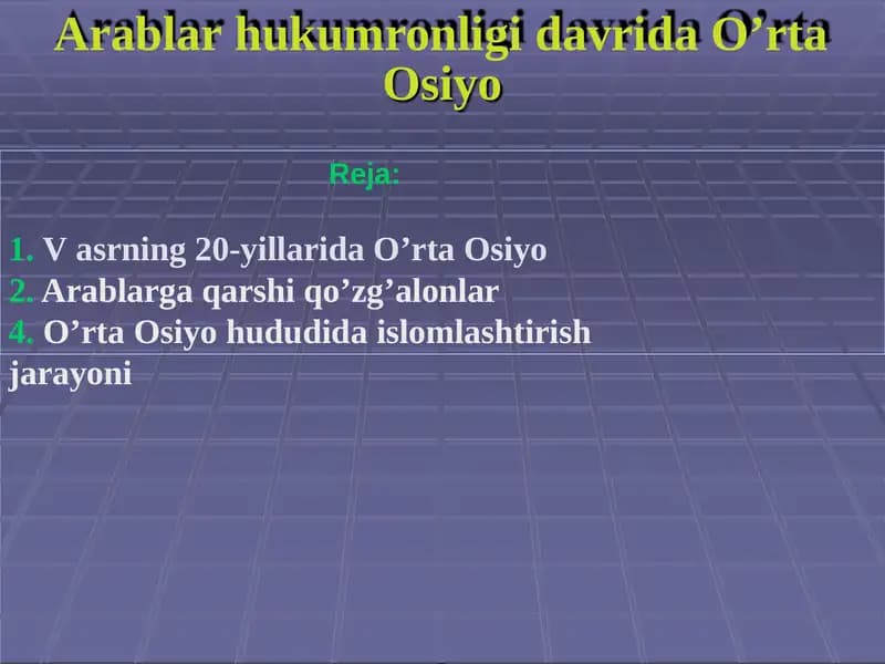 Arablar hukumronligi davri O'rta Osiyo